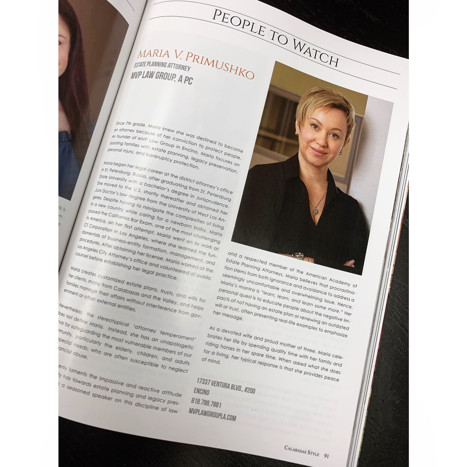 Maria Primushko featured in Calabasas Style Magazine 2020 People to Watch